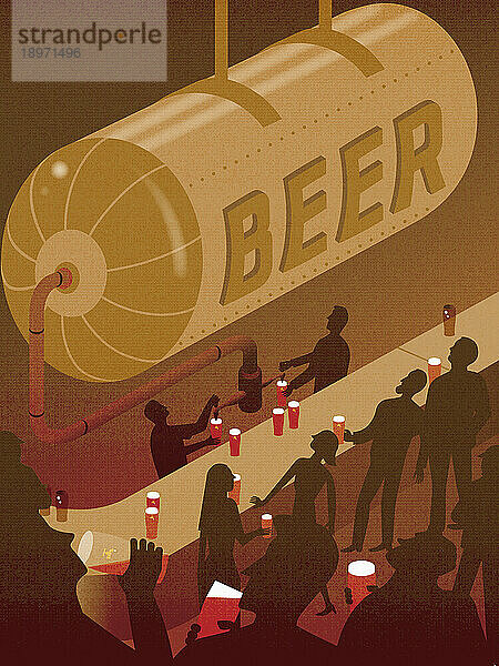 Menschen in einer Bar trinken Bier direkt vom Fass