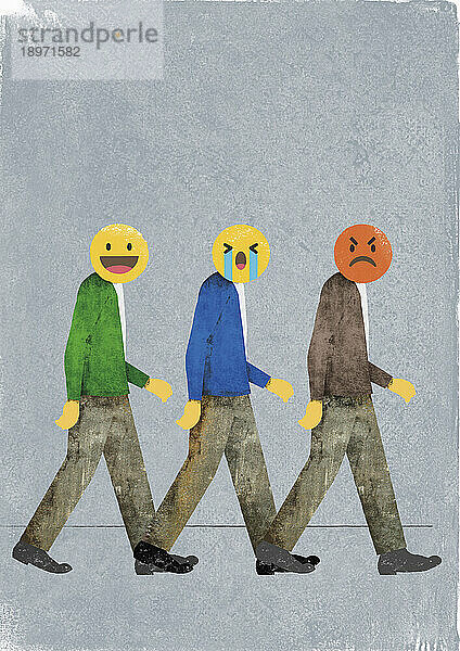 Drei Männer mit unterschiedlichen Emoji-Gesichtern