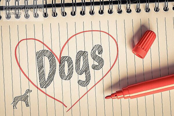 Ich liebe Hunde Note auf Papier mit einem Pinsel
