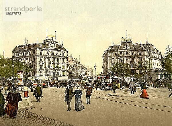 Der Potsdamer Platz in Berlin  Deutschland  um 1900  Historisch  digital restaurierte Reproduktion eines Photochromdruck aus der damaligen Zeit  Europa