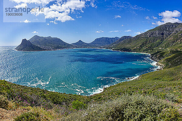 Panorama über Hout Bay und den Atlantischen Ozean  Kapstadt  Südafrika  Afrika