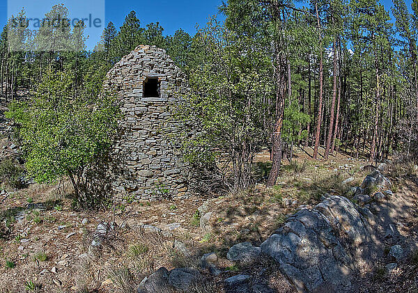 Der historische Walker Charcoal Kiln aus den späten 1880er Jahren diente dazu  Eichenholz in Holzkohle für Silberhütten zu verwandeln  Prescott National Forest  südlich von Prescott  Arizona  Vereinigte Staaten von Amerika  Nordamerika