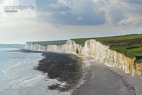 Birling Gap Beach  Seven Sisters Kreidefelsen  South Downs National Park  East Sussex  England  Vereinigtes Königreich  Europa