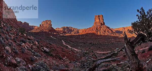 Tal der Götter vom Nordhang der Felsformation Rudolph and Santa aus gesehen  nordwestlich von Monument Valley und Mexican Hat  Utah  Vereinigte Staaten von Amerika  Nordamerika