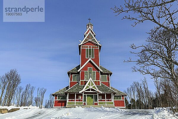 Drachenkirche oder Buksnes Kirche  im Winter  Gravdal  Lofoten  Nordland  Norwegen  Europa