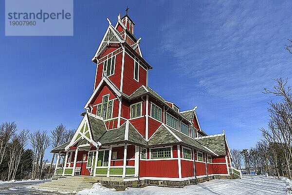 Drachenkirche oder Buksnes Kirche  im Winter  Gravdal  Lofoten  Nordland  Norwegen  Europa