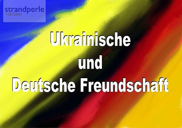 Ukrainische und Deutsche Freundschaft  in Hintergrund eine Wand mit gemalenen Nationalfarben von der Ukraine und Deutschland