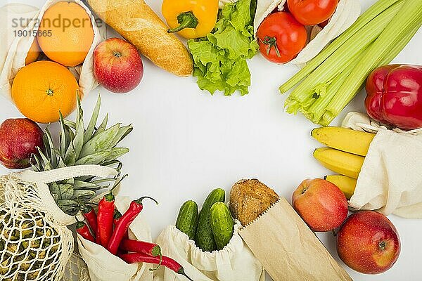 Draufsicht Obst Gemüse wiederverwendbare Taschen. Auflösung und hohe Qualität schönes Foto