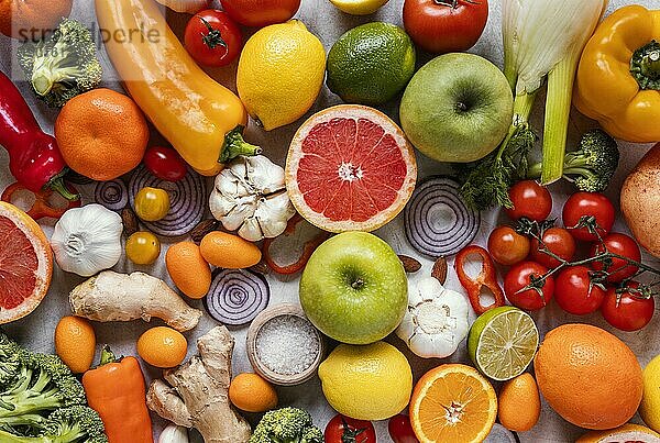 Draufsicht gesunde Lebensmittel Immunität steigernde Zusammensetzung. Auflösung und hohe Qualität schönes Foto