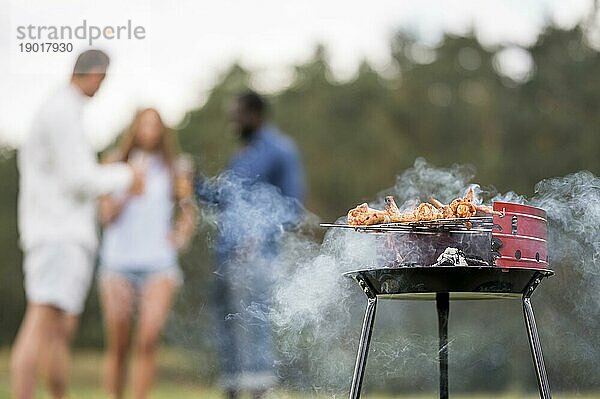 Barbecue Braten Essen mit Freunden im Gespräch. Auflösung und hohe Qualität schönes Foto