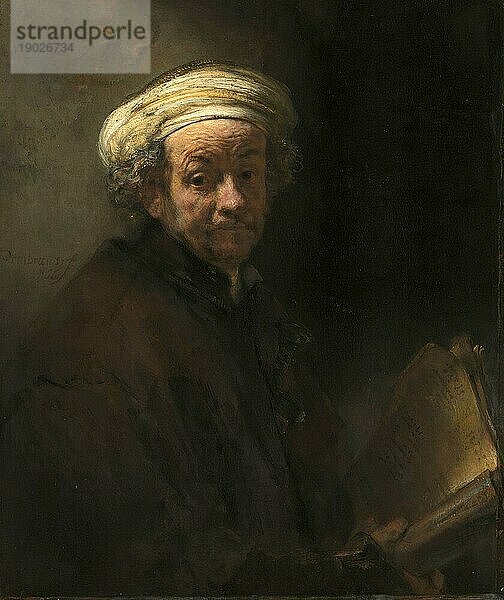Selbstbildnis als Apostel Paulus  Gemälde von Rembrandt van Rijn (1606) (1669)  Historisch  digital verbesserte Reproduktion einer Vorlage aus der damaligen Zeit