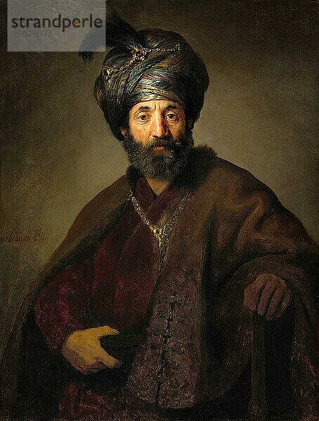 Mann in orientalischer Tracht  Man in Oriental Costume  Gemälde von Rembrandt van Rijn (1606) (1669)  Historisch  digital verbesserte Reproduktion einer Vorlage aus der damaligen Zeit