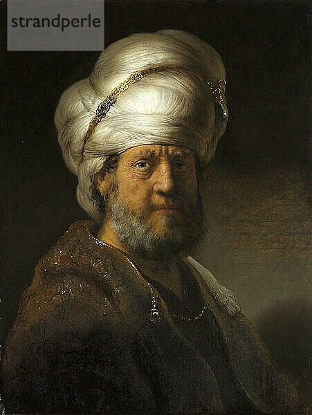 Mann in orientalischer Kleidung  Gemälde von Rembrandt van Rijn (1606) (1669)  Historisch  digital verbesserte Reproduktion einer Vorlage aus der damaligen Zeit