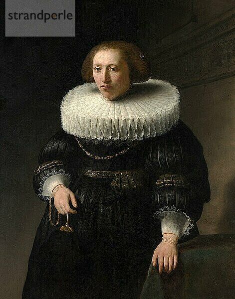 Porträt einer Frau  wahrscheinlich ein Mitglied der Familie Van Beresteyn  Portrait of a Woman  probably a Member of the Van Beresteyn Family  Gemälde von Rembrandt van Rijn (1606) (1669)  Historisch  digital verbesserte Reproduktion einer Vorlage aus der damaligen Zeit
