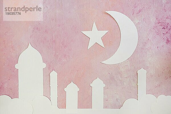 Silhouette Moschee Türme Mondsichel rosa. Auflösung und hohe Qualität schönes Foto