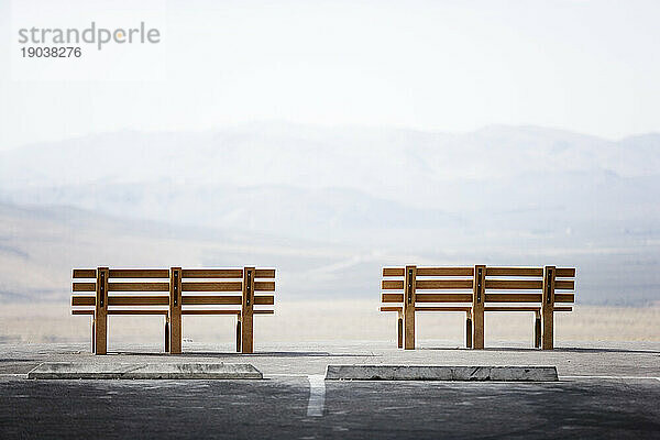 Scenic view and benches at the High Point Overlook  Red Rock Canyon National Conservation Area  Las Vegas  Nevada.