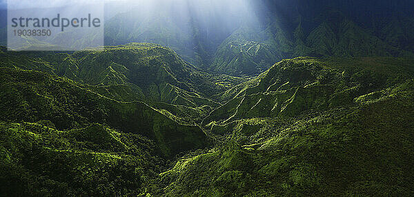 Luftbild der Berge in Hanalei auf der Insel Kauai  Hawaii.