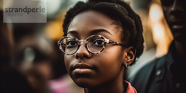 Afroamerikanisches Mädchen mit Brille  lässiges Porträt. Generative KI