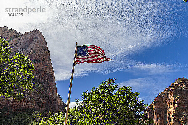 Amerikanische Flagge im Zion Nationalpark  Utah  USA