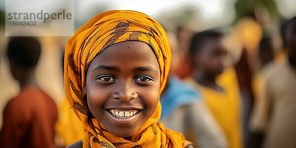 Fröhliches Porträt eines afrikanischen muslimischen Mädchens. Generative KI