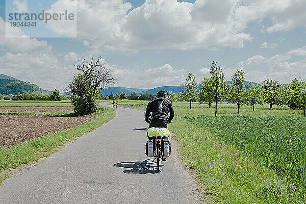 A man riding with his adventure bike in Romantische StraÃ?e route