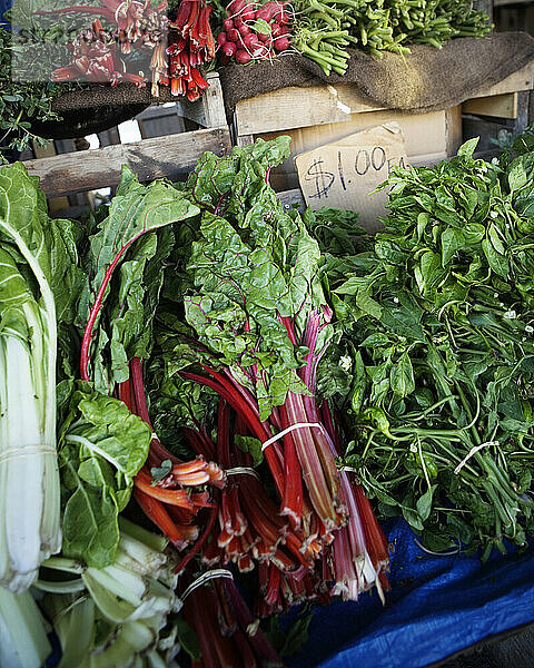 Rotkohl und anderes frisches Gemüse auf dem Bauernmarkt in San Francisco  Kalifornien.