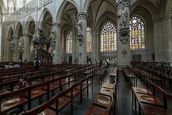 Kathedrale von St. Michael und St. Gudula  Innenansicht  mittelalterliche römisch-katholische Kirche im Zentrum von Brüssel  Belgien  Europa