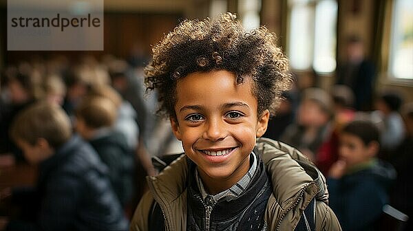 Junger gutaussehender afroamerikanischer Junge  Schüler in der Schule  generative AI