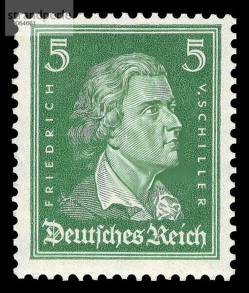 Historische Briefmarke  Deutsches Reich  Dauermarke zu 5 Pfennig mit Friedrich Schiller Porträt  1926  Deutschland  Historisch  digital aufbereitete Reproduktion einer Vorlage aus der damaligen Zeit  Europa