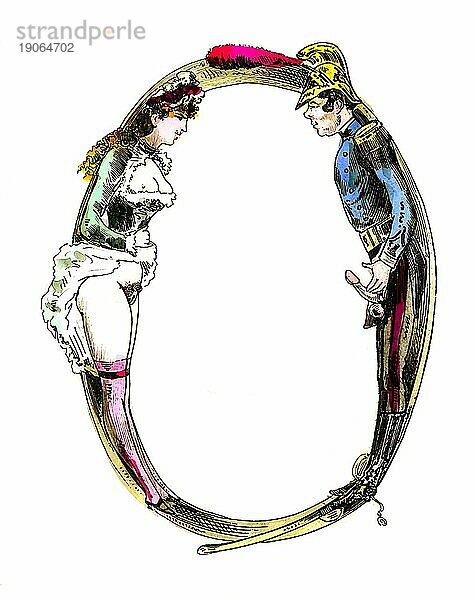 Buchstabe O  Das erotische Alphabet  Sex  frivole erotische Illustrationen aus der viktorianischen Zeit  um 1850  England  Historisch  digital verbesserte Reproduktion einer Vorlage aus dem 19. Jahrhundert