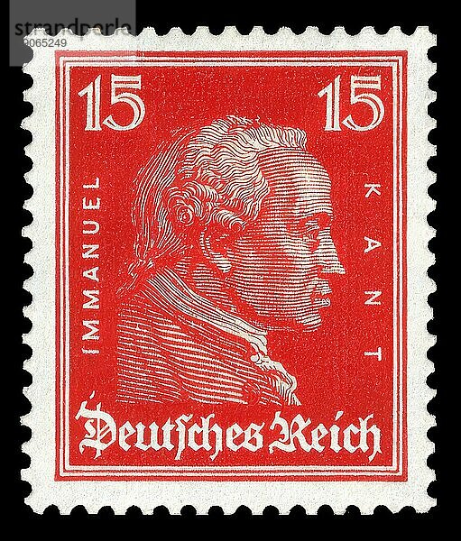 Historische Briefmarke  Deutsches Reich  Dauermarke zu 15 Pfennig mit Immanuel Kant Porträt  1926  Deutschland  Historisch  digital aufbereitete Reproduktion einer Vorlage aus der damaligen Zeit  Europa