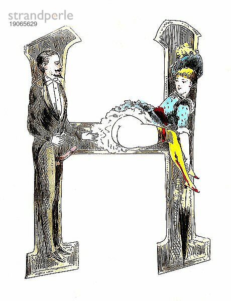 Buchstabe H  Das erotische Alphabet  Sex  frivole erotische Illustrationen aus der viktorianischen Zeit  um 1850  England  Historisch  digital verbesserte Reproduktion einer Vorlage aus dem 19. Jahrhundert