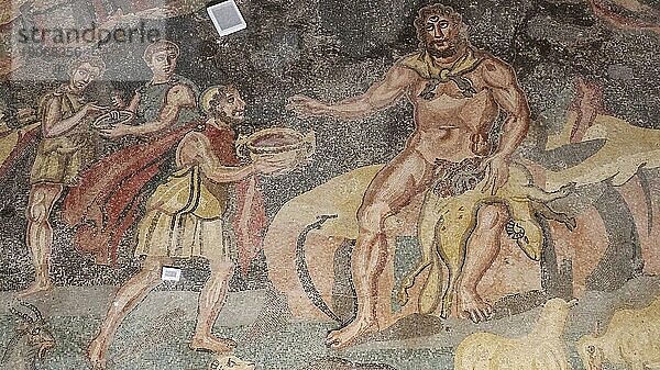 Odysseus und Polyphem  Römische Mosaike  Villa Romana del Casale  UNESCO Weltkulturerbe  Piazza Armerina  Provinz Enna  Sizilien  Italien  Europa