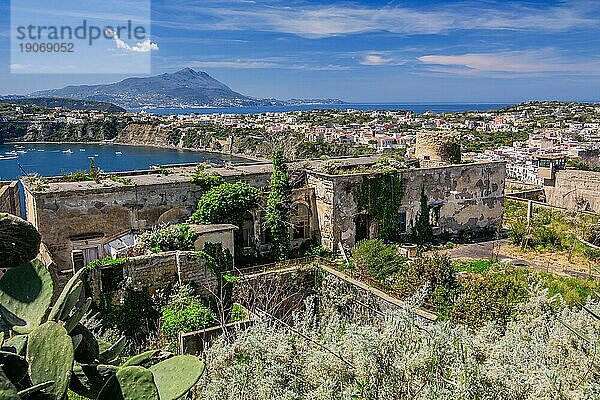 Inselübersicht mit Aussicht zur Insel Ischia  Procida  Phlegräische Inseln  Golf von Neapel  Kampanien  Süditalien  Italien  Europa