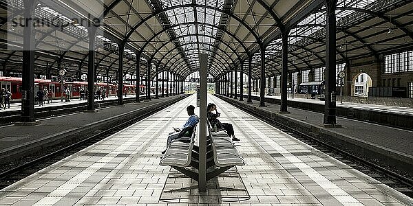 Wiesbadener Hauptbahnhof  Bahnsteighalle mit wenigen Menschen  Wiesbaden  Hessen  Deutschland  Europa