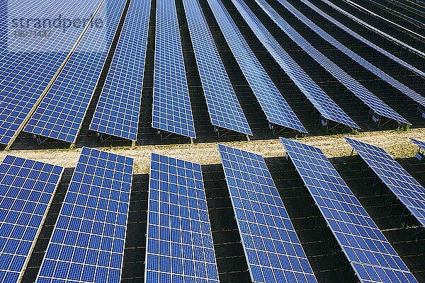 Luftaufnahme der Solarmodule eines Photovoltaik Kraftwerks  Solarpark für die Stromerzeugung