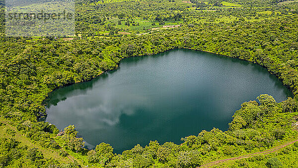 Aerial of Lake Tison  Ngaoundere  Adamawa region  Northern Cameroon  Africa