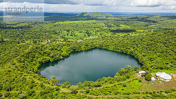 Aerial of Lake Tison  Ngaoundere  Adamawa region  Northern Cameroon  Africa