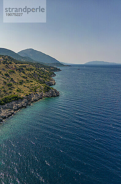 Aerial view of coastline near Zola  Kefalonia  Ionian Islands  Greek Islands  Greece  Europe
