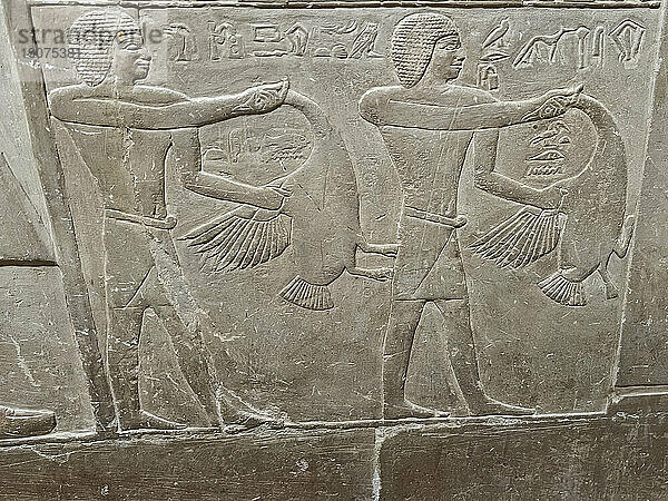 Relief from a tomb in Saqqara  part of the Memphite Necropolis  UNESCO World Heritage Site  Egypt  North Africa Africa
