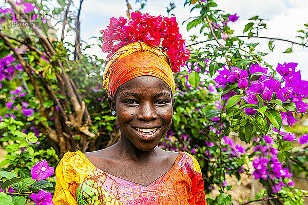Friendly Kapsiki tribal girl  Rhumsiki  Mandara mountains  Far North province  Cameroon  Africa