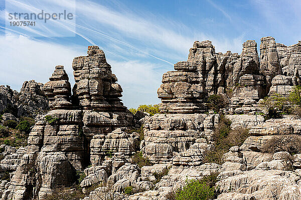 Limestone rock formations in El Torcal de Antequera nature reserve  Andalusia  Spain  Europe