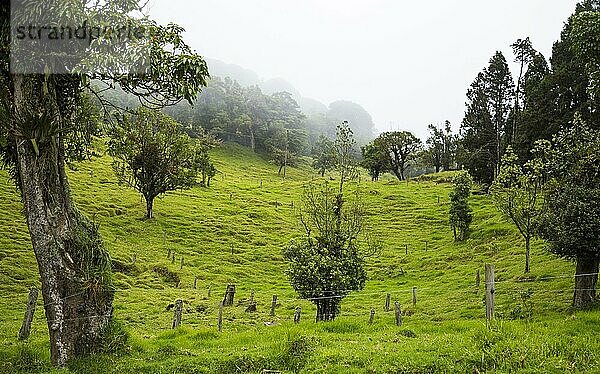 Schöne costa ricanische Landschaft mit sattgrünen Hügeln