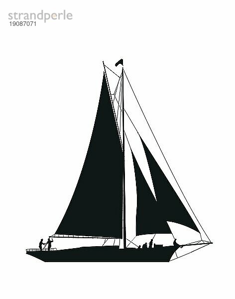 Segelschiff Silhouette vor weißem Hintergrund  Vektor Illustration