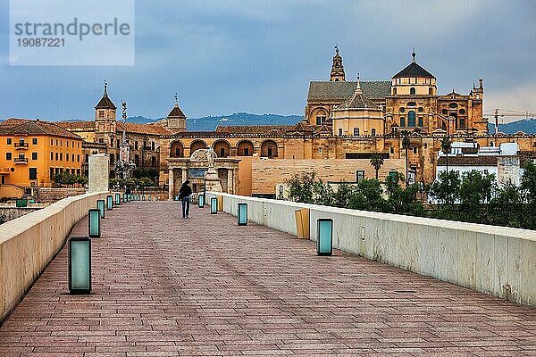 Moscheekathedrale in Cordoba  Spanien  Blick von der römischen Brücke (Puente Romano)  Altstadtsilhouette  Europa