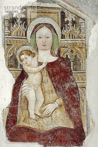 Fresko Madonna mit Kind in der Kiche S. Michele al Pozzo Bianco in Bergamo