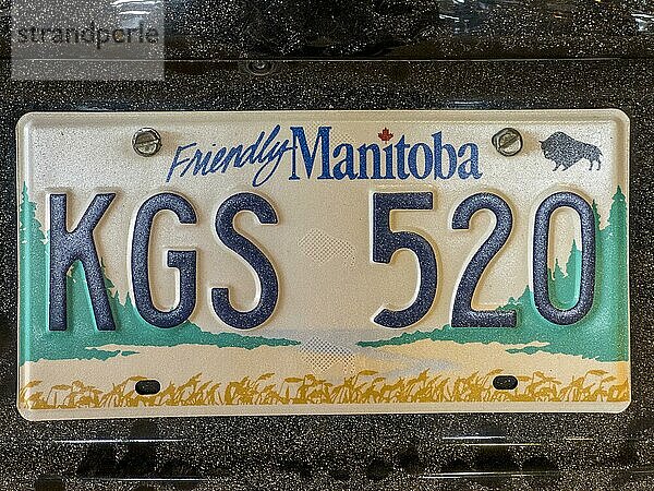 Friendly Manitoba ist der Claim auf den Nummernschildern der kanadischen Provinz Manitoba. Winnipeg  Provinz Manitoba  Kanada  Nummernschild  Nordamerika