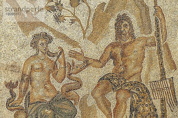 Römisches Mosaik von Polyphem und Galatea  Halle der Mosaiken  Alcázar de los Reyes Cristianos in Cordoba  Andalusien  Spanien  Europa