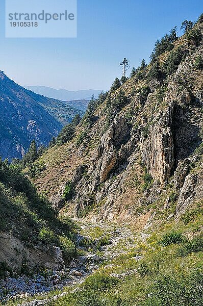 Landschaftlich reizvolle Schlucht im Tian Shan Gebirge bei Chimgan in Usbekistan