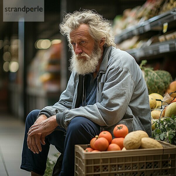 Einkaufen im Supermarkt  alter Mann  besorgt über die hohen Preise  AI erzeugt